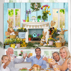 Lofaris Colorful Flowers And Lovely Rabbit Easter Day Backdrop