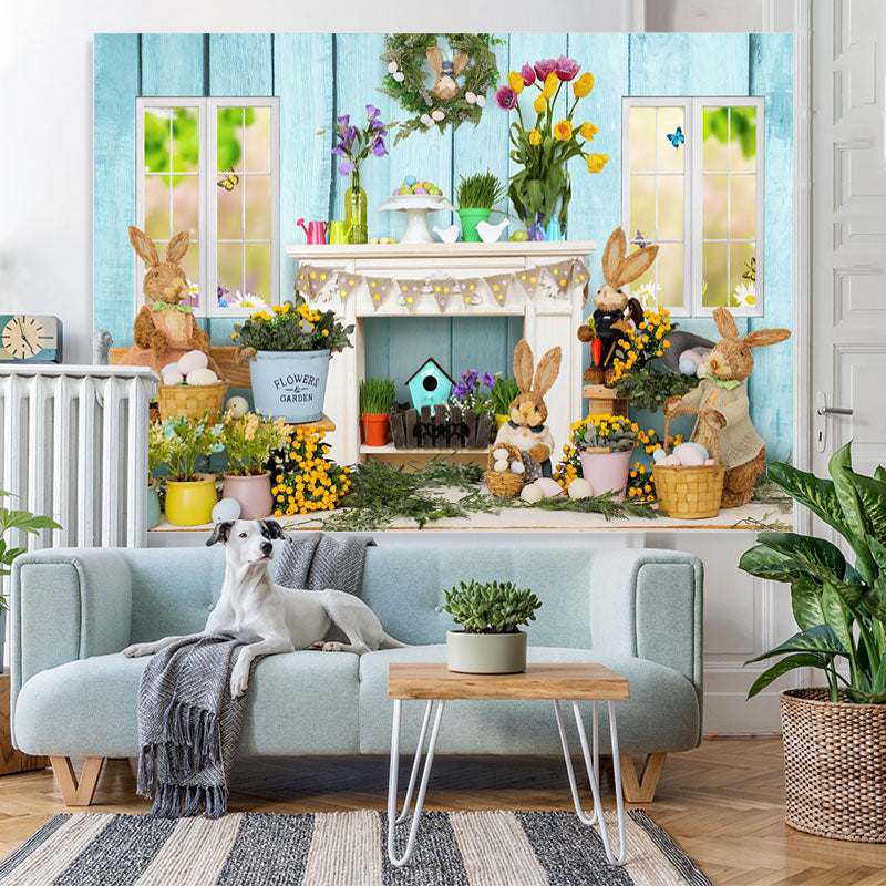Lofaris Colorful Flowers And Lovely Rabbit Easter Day Backdrop