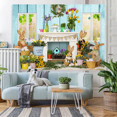 Lofaris Colorful Flowers And Lovely Rabbit Easter Day Backdrop