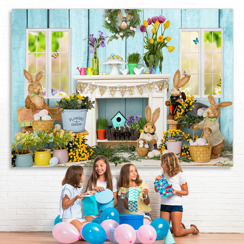 Lofaris Colorful Flowers And Lovely Rabbit Easter Day Backdrop