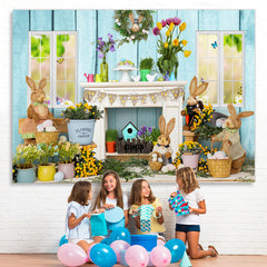 Lofaris Colorful Flowers And Lovely Rabbit Easter Day Backdrop