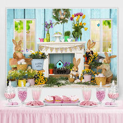 Lofaris Colorful Flowers And Lovely Rabbit Easter Day Backdrop
