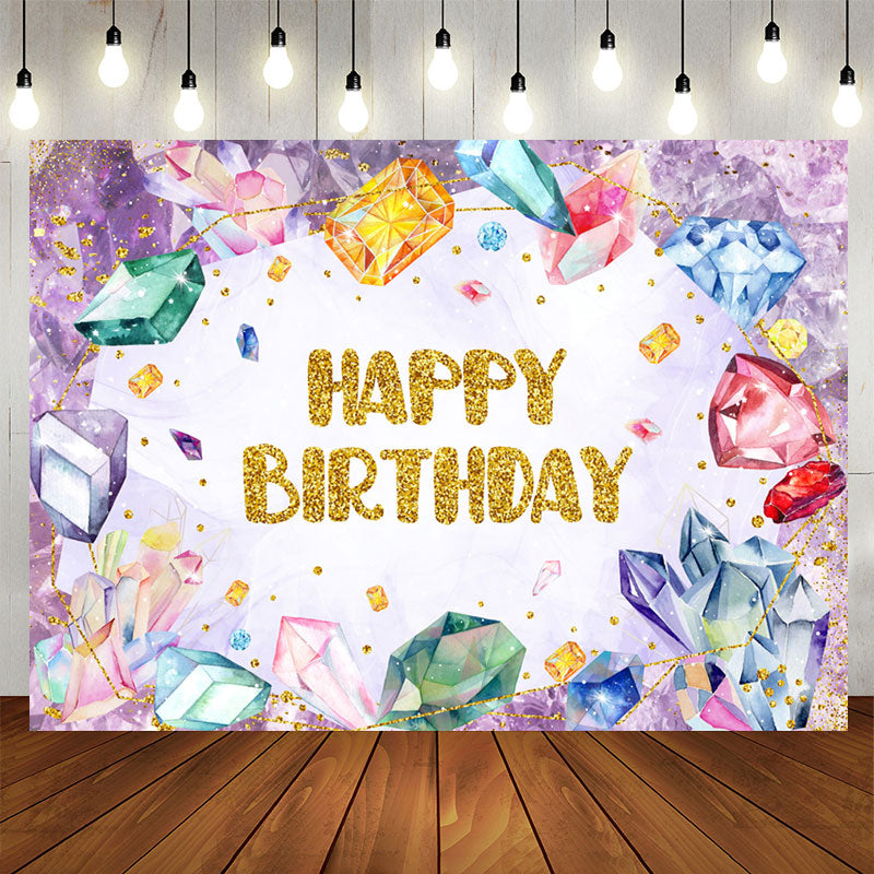 Lofaris Colorful Gems Sparkling Purple Girl Birthday Backdrop