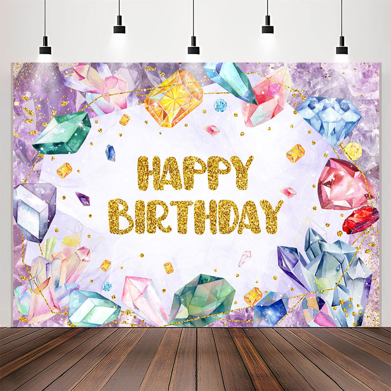 Lofaris Colorful Gems Sparkling Purple Girl Birthday Backdrop