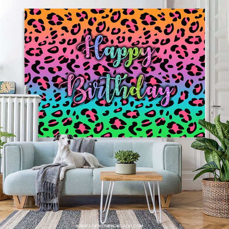 Lofaris Colorful Glitter Pattern Happy Birthday Backdrop
