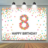 Lofaris Colorful Glitter Spots Happy 8th Birthday Party Backdrop