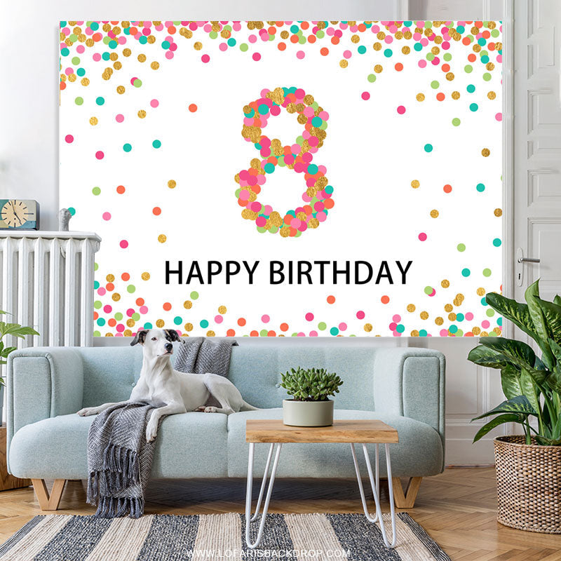 Lofaris Colorful Glitter Spots Happy 8th Birthday Party Backdrop