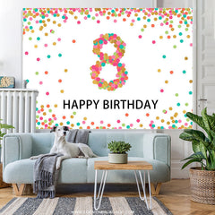 Lofaris Colorful Glitter Spots Happy 8th Birthday Party Backdrop