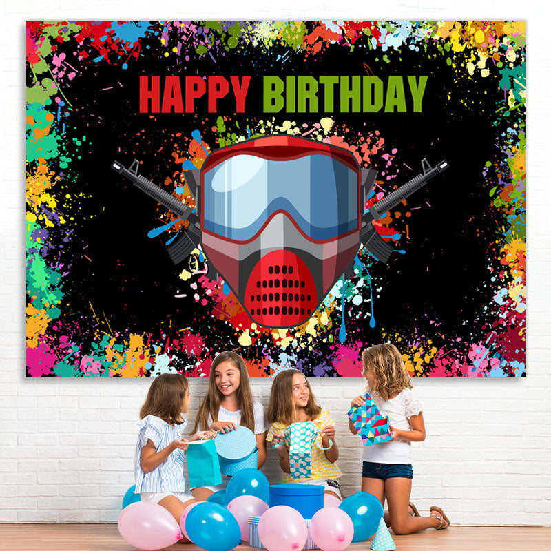 Lofaris Colorful Graffiti And Gas Mask Happy Birthday Backdrop