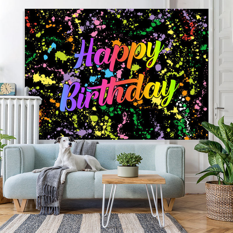 Lofaris Colorful Graffiti Based On Black Happy Birthday Backdrop