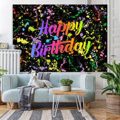 Lofaris Colorful Graffiti Based On Black Happy Birthday Backdrop