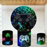 Lofaris Colorful Graffiti Black Game Round Birthday Backdrop Kit