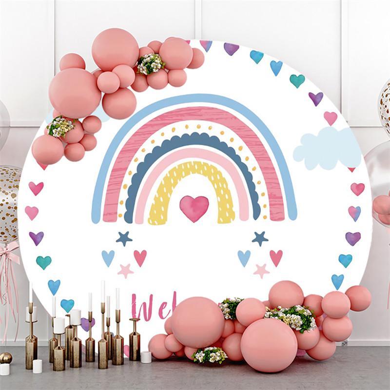 Lofaris Colorful Heart And Rainbow Circle Baby Shower Backdrop