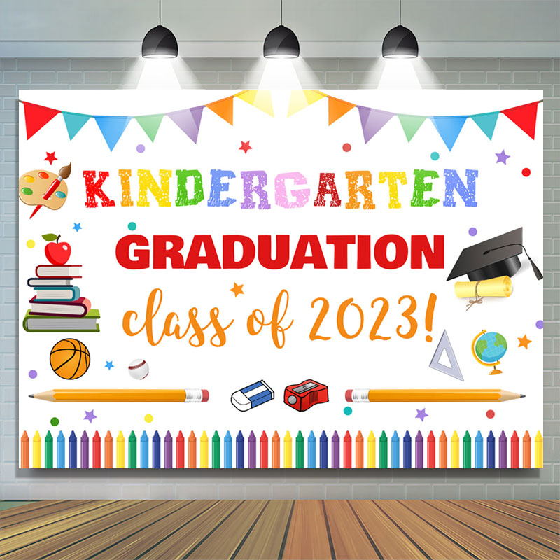 Lofaris Colorful Kindergarten Congrats Graduation Backdrop