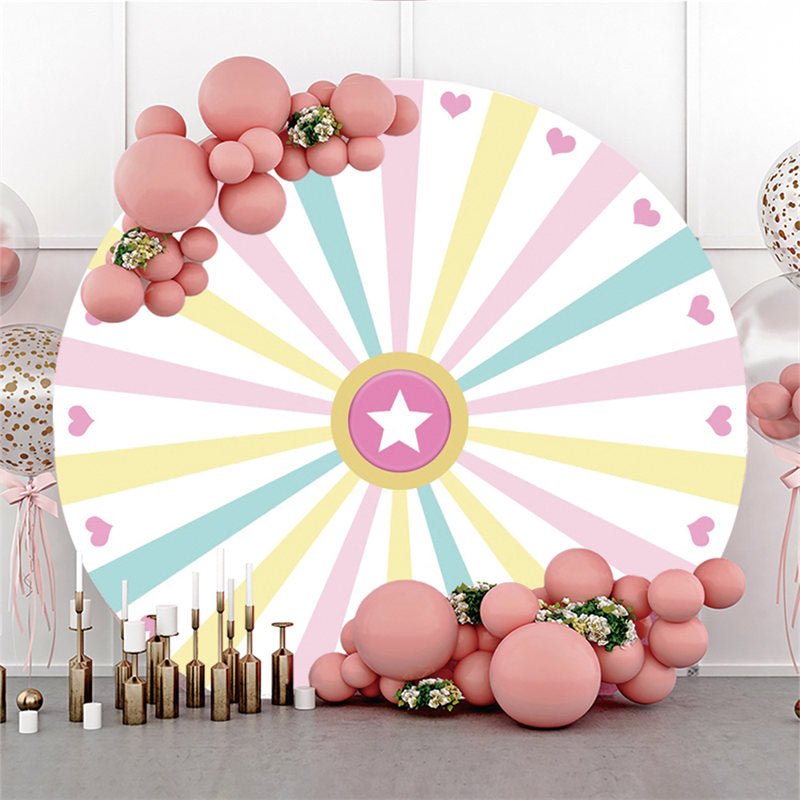 Lofaris Colorful Lines With Hearts Round Star Cute Backdrop