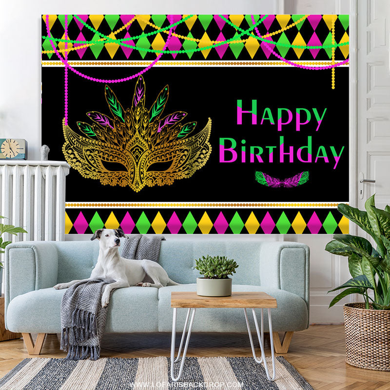 Lofaris Colorful Mask Masquerade Theme Happy Birthday Backdrop