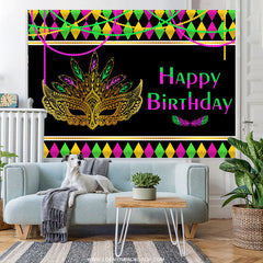 Lofaris Colorful Mask Masquerade Theme Happy Birthday Backdrop