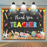 Lofaris Colorful Patterns Black Thank You Teacher Party Backdrop