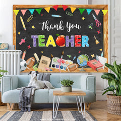 Lofaris Colorful Patterns Black Thank You Teacher Party Backdrop