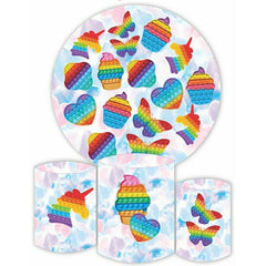 Lofaris Colorful Pop It Round Happy Birthday Backdrop Kit For Party