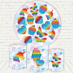 Lofaris Colorful Pop It Round Happy Birthday Backdrop Kit For Party