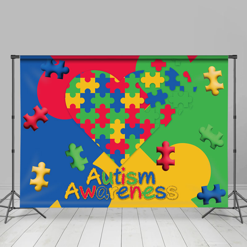 Lofaris Colorful Puzzle Heart Autism Awareness Dance Backdrop