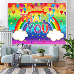 Lofaris Colorful Rainbow And Flags Thank You Birthday Backdrop