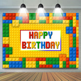 Lofaris Colorful Toy Block Happy Birthday Backdrop For Party