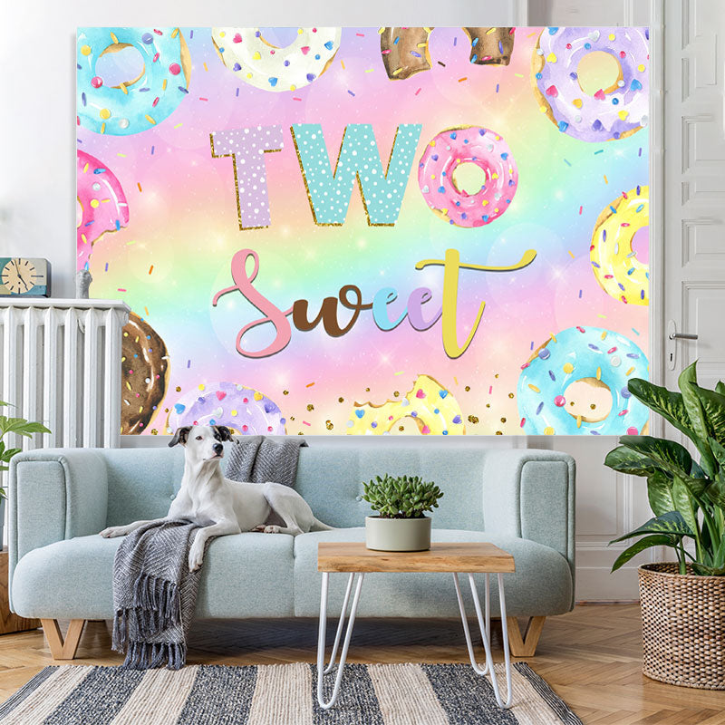 Lofaris Colour Donut Two Sweet Birthday Theme Backdrop For Girl