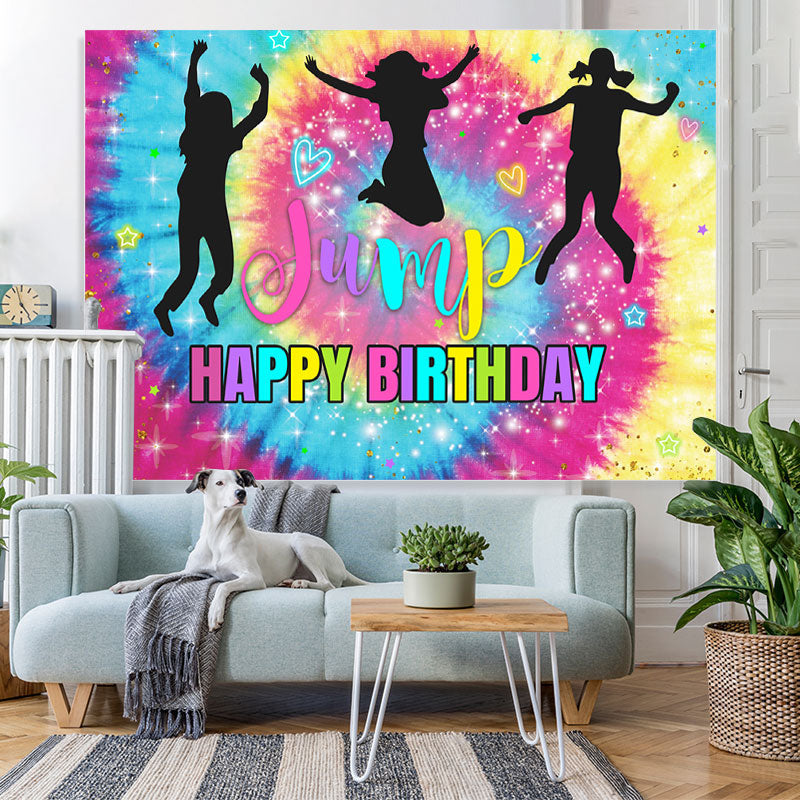 Lofaris Colour Glitter Bokeh Girl Jump Happy Birthday Backdrop
