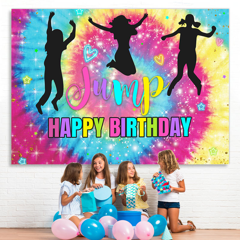 Lofaris Colour Glitter Bokeh Girl Jump Happy Birthday Backdrop