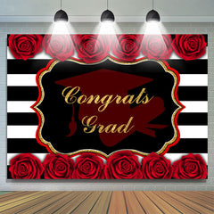 Lofaris Congrats Grad Red Rose Floral Stripes Class of 2022 Congratulate Graduation Backdrop