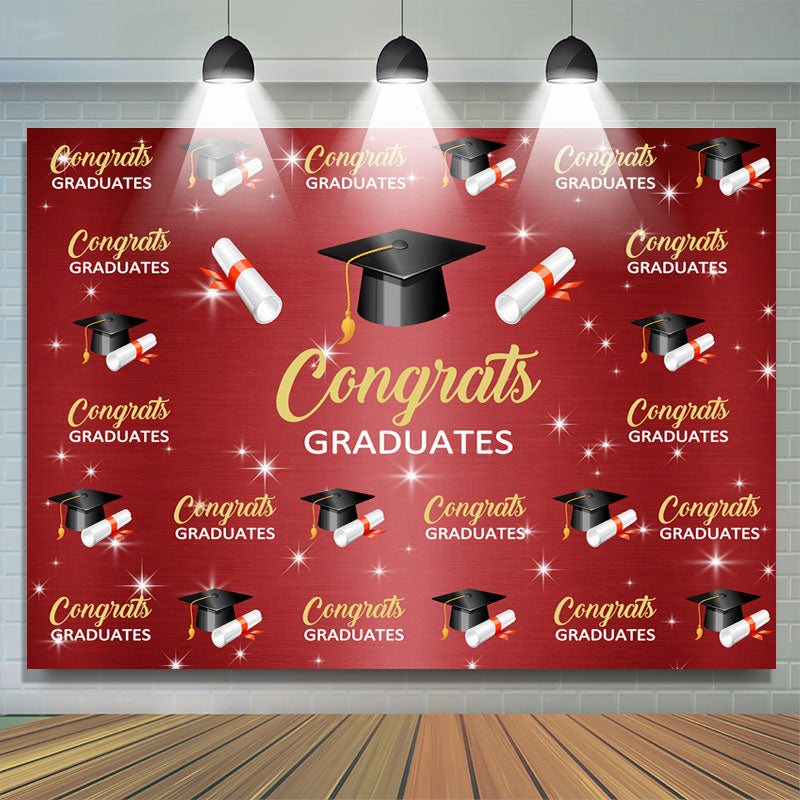 Lofaris Congrats Red Gold Congratulation Bachelor Cap Graduation Backdrop