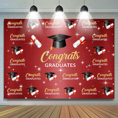 Lofaris Congrats Red Gold Congratulation Bachelor Cap Graduation Backdrop