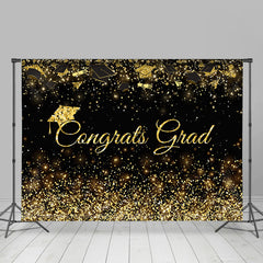 Lofaris Congratulation Graduation Glitter Gold Congrats Grad Black Backdrop