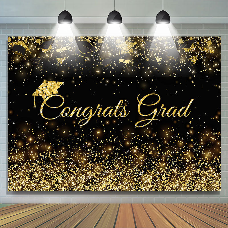 Lofaris Congratulation Graduation Glitter Gold Congrats Grad Black Backdrop