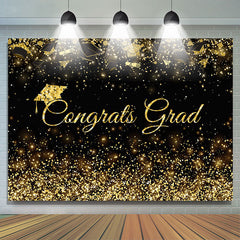 Lofaris Congratulation Graduation Glitter Gold Congrats Grad Black Backdrop
