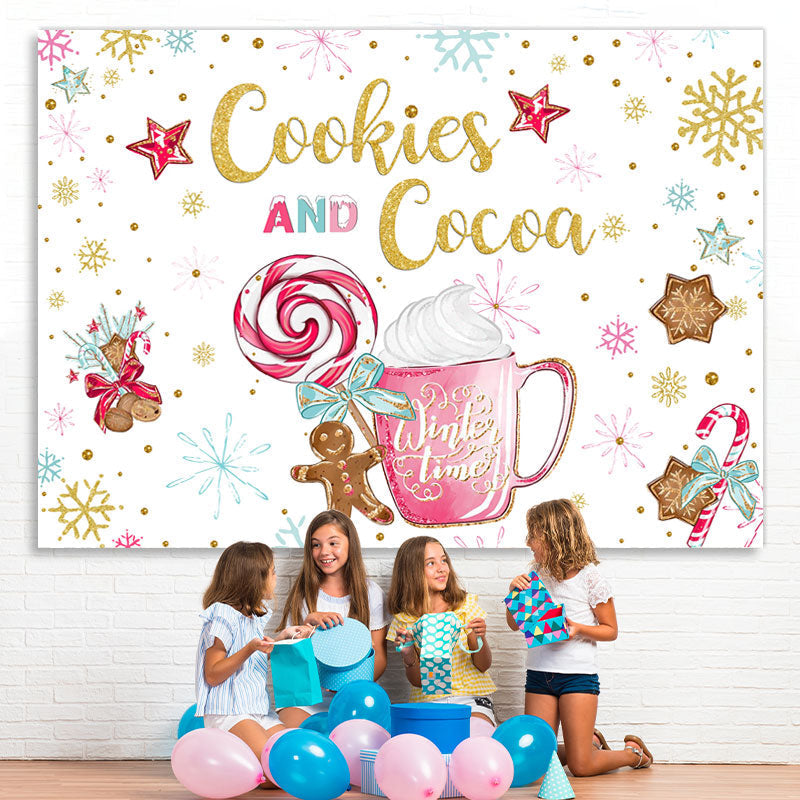 Lofaris Cookie and Cocoa Snowflake Cnady Christmas Backdrop for Party