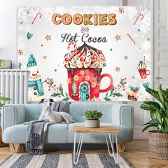 Lofaris Cookies and Hot Cocoa Cute Snowman Winter Backdrop