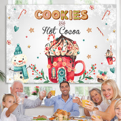 Lofaris Cookies and Hot Cocoa Cute Snowman Winter Backdrop