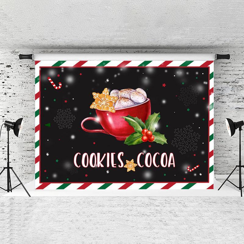Lofaris Cookies Cocoa Red Cup Snowflake Christmas Backdrop