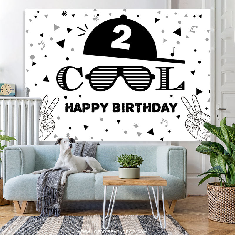 Lofaris Cool Two Black White Happy 2nd Birthday Backdrop