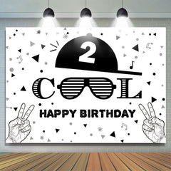 Lofaris Cool Two Black White Happy 2nd Birthday Backdrop