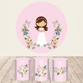 Lofaris Pink Floral With Happy Girl Wedding Round Backdrop Kit