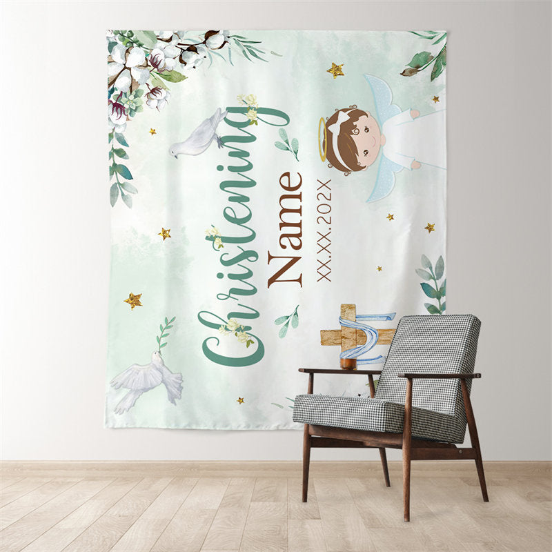 Lofaris Spring Greenery Christening Angel Dove Baptism Backdrop