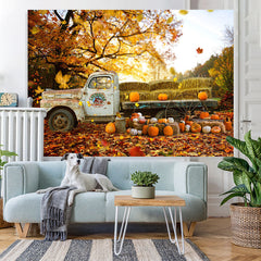 Lofaris Courtyard Full of Maple Leaves Pumpkin Autumn Backdrop