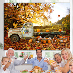 Lofaris Courtyard Full of Maple Leaves Pumpkin Autumn Backdrop