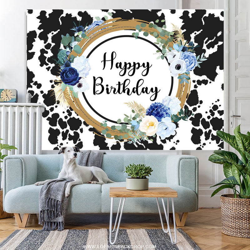 Lofaris Cow Pattern Floral Sweet Happy Birthday Backdrop