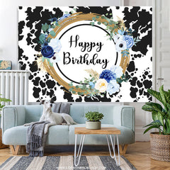 Lofaris Cow Pattern Floral Sweet Happy Birthday Backdrop