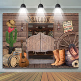 Lofaris Cowboy Saloon Bar Themed Wooden Happy Birthday Backdrop